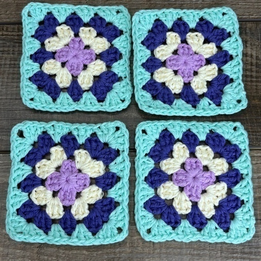 Granny Square Cup Mug Coasters Set of 4 Handcrafted Crochet‎ Cotton